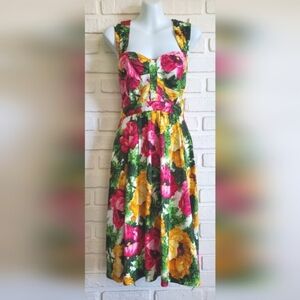 London Times Floral Cross Back Swing Dress Sweetheart Rockabilly Size 10 Retro